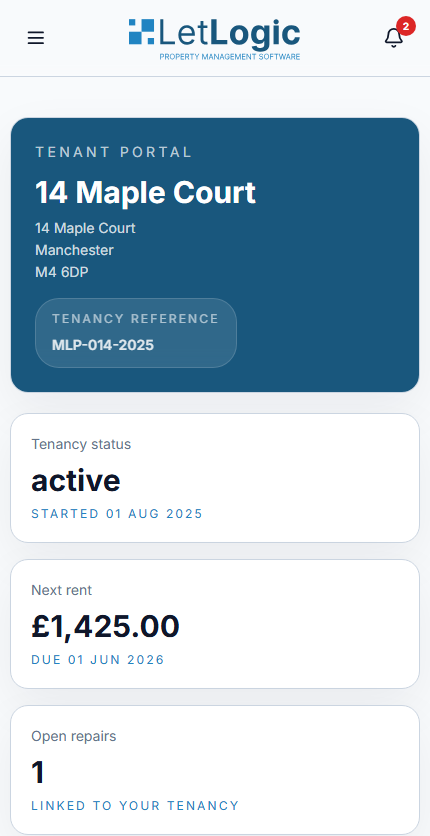 The LetLogic branding in the tenant mobile portal