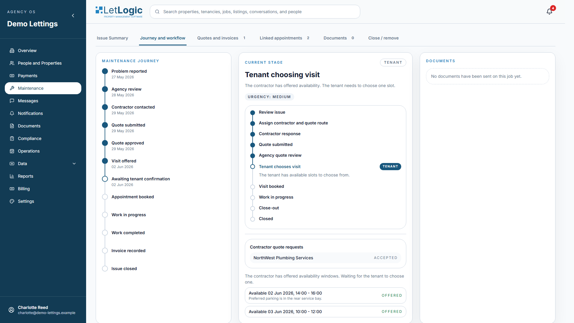 The LetLogic agency maintenance workflow on a desktop monitor